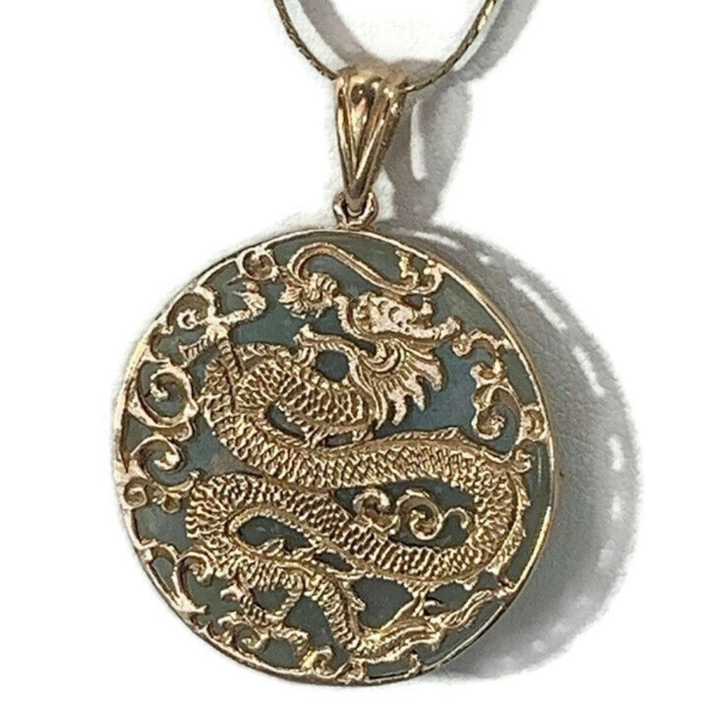 Sanuk 14K Gold Year of the Dragon Jade Pendant